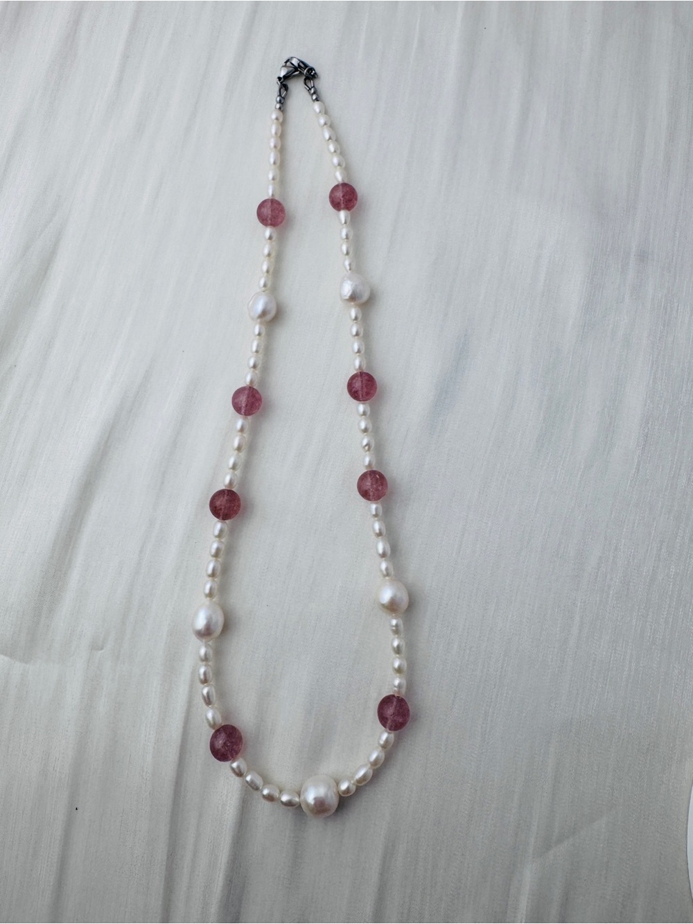 19” Pearl and Rose Quartz Beaded Necklace